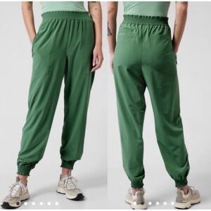 Athleta Savannah Jogger Pants Green Women Size‎ 12T Elastic Waist Zip Pocket